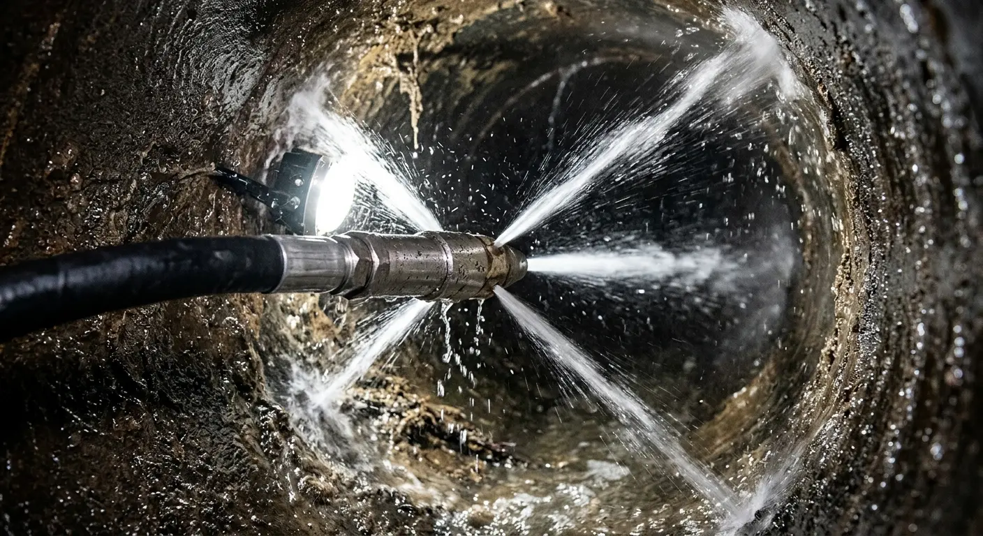 High-pressure hydro jetting nozzle cleaning sewer pipe for Sewer Cleanout in Dublin